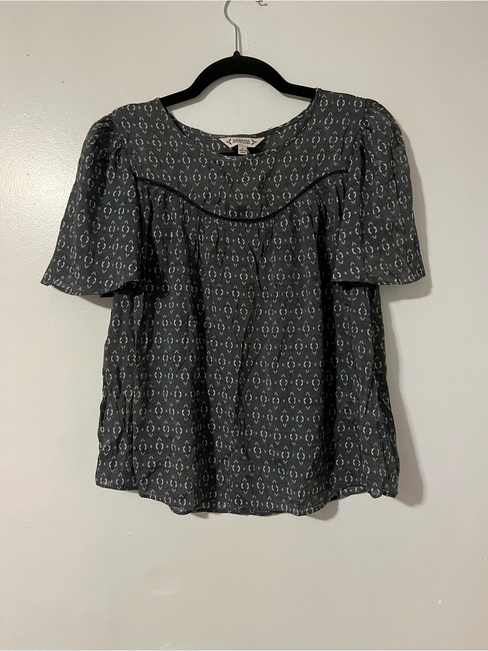 Nanette Lepore Charcoal Gray Printed Short-Sleeve Blouse